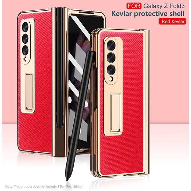 Funda de cuero con bisagras de doble chapado para teléfono Samsung Galaxy Z, carcasa plegable de 4 pliegues, 3 y 5G con ranura para bolígrafo, soporte HD, película frontal qym unisex