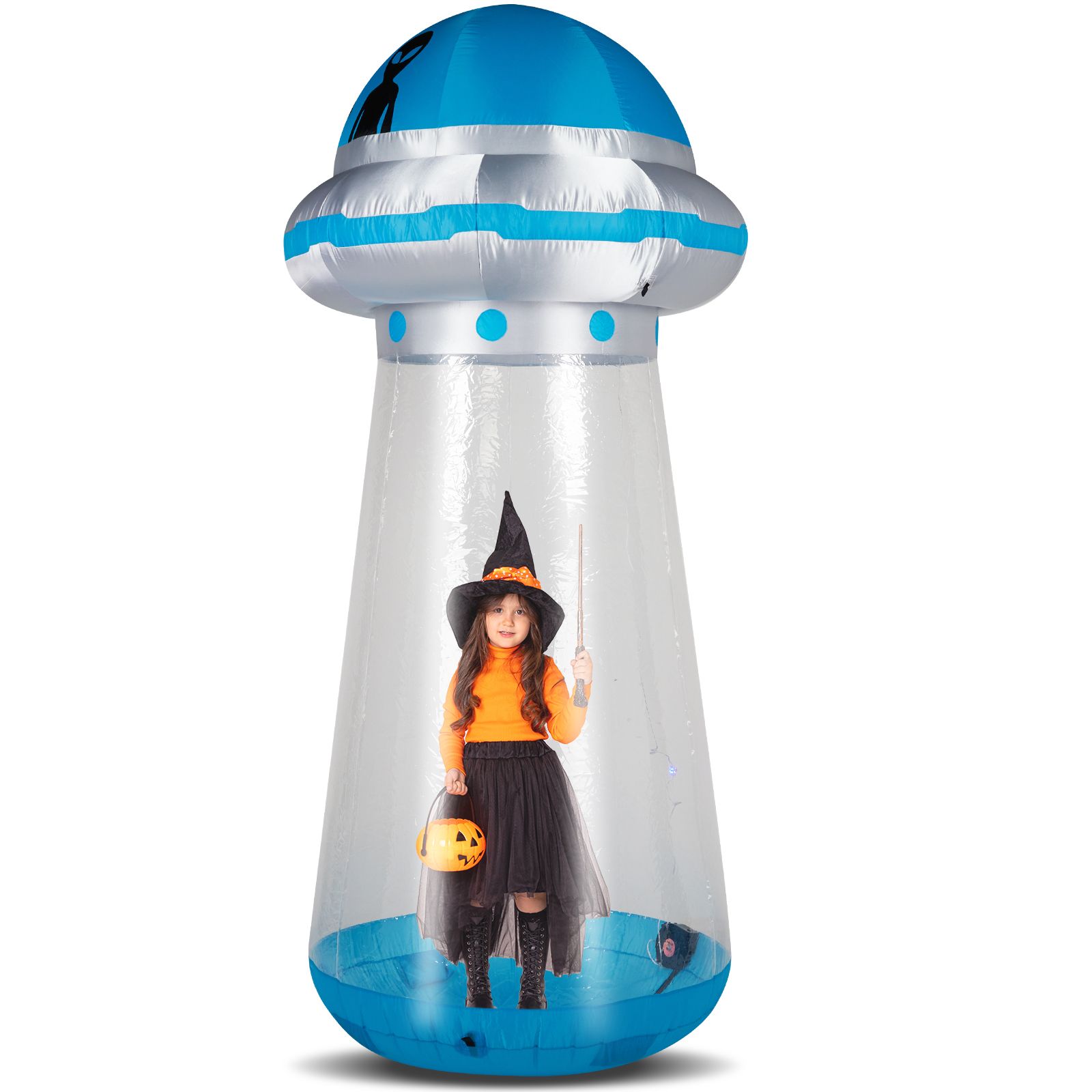 8.8FT Halloween Inflatable UFO Yard Decoration with Stand Inside Design LED Lights for Party