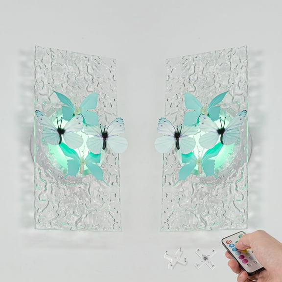 Kiven Battery Operated Wall Sconce with Remote Control,Acrylic Wireless Wall Sconces Indoor,Set of 2 Dimmable Wall Light for Hallway Bedroom Home Decor,3D Butterfly Wall Decor(No.22)