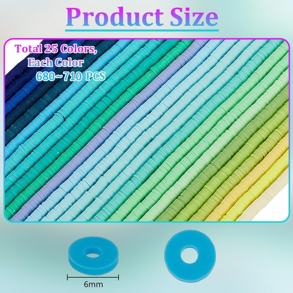 17000pcs 25 Colors Polymer Clay Beads 6mm Heishi Clay Beads Flat Round Beads Vinyl Disc Beads Spacer Beads for Jewelry Making Bracelet Necklace Earrings Crafts Summer Surfer 2mm HoleMixed Color