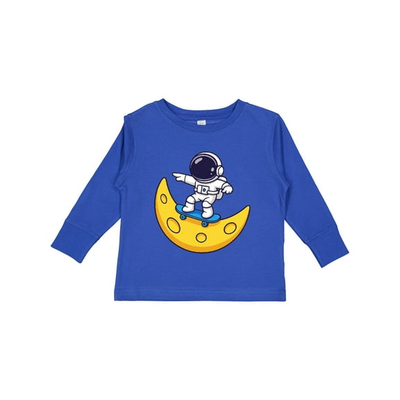 Inktastic Skate Boarding on the Moon Astronaut Boys Long Sleeve Toddler T-Shirt