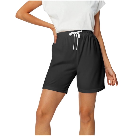 Vrorvz Summer Shorts for Womens Loungewear Shorts Bottoms Solid Color High Waist Drawstring Lightweight Shorts