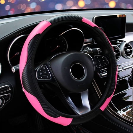 All-season Accessories Carbon Fiber Non Inner Ring Elastic Leather Handlebar Cover Car Steering Wheel Cover Automobile Decoration Multiple Colour PINK