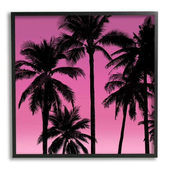 Stupell Pink Tropical Sunset Palm Trees Landscape Photography Black Framed Art Print Wall Art