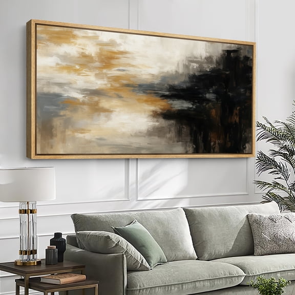 Large Framed Canvas Print Abstract Modern Wall Art Contemporary Decorative for Living room Bedroom - 60"x30" Natural Frame