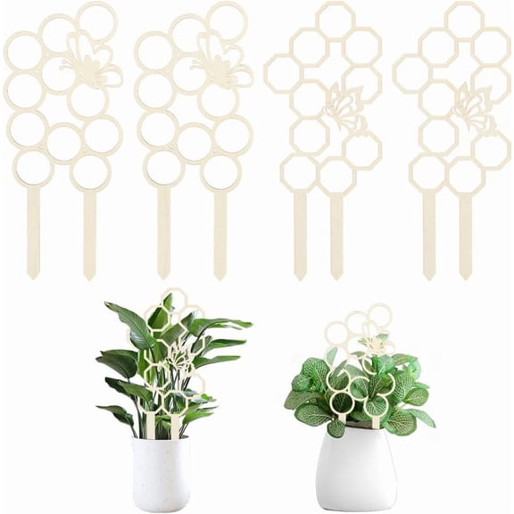 4Pcs 2 Style 13 inch Indoor Plant Trellis for Climbing Plants Wood Plant Trellis Small Garden Trellis Wood Vine Plant Support Plant Stakes for Climbing Plants Potted Plants Support Brown