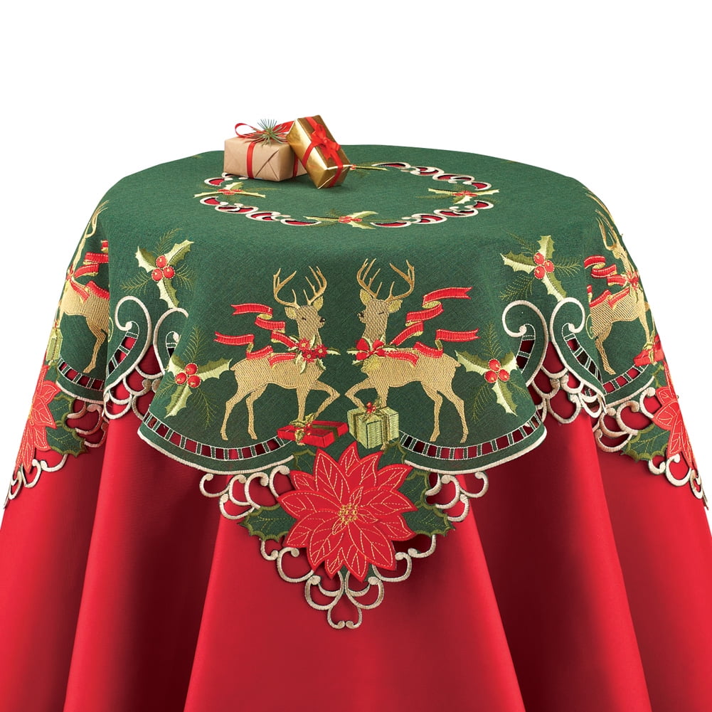 Collections Etc Elegant Reindeer Traditional Christmas Table Linens