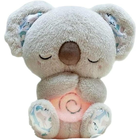 Koala Bear Anxietys Relief Koala Breathing Soothing Baby Cute Sleep Dolls Dolls Sleep God Portable Plush Toy with Sensory-Detailed Musical Lights and Rhythmic Breathing Movements (Light Grey)