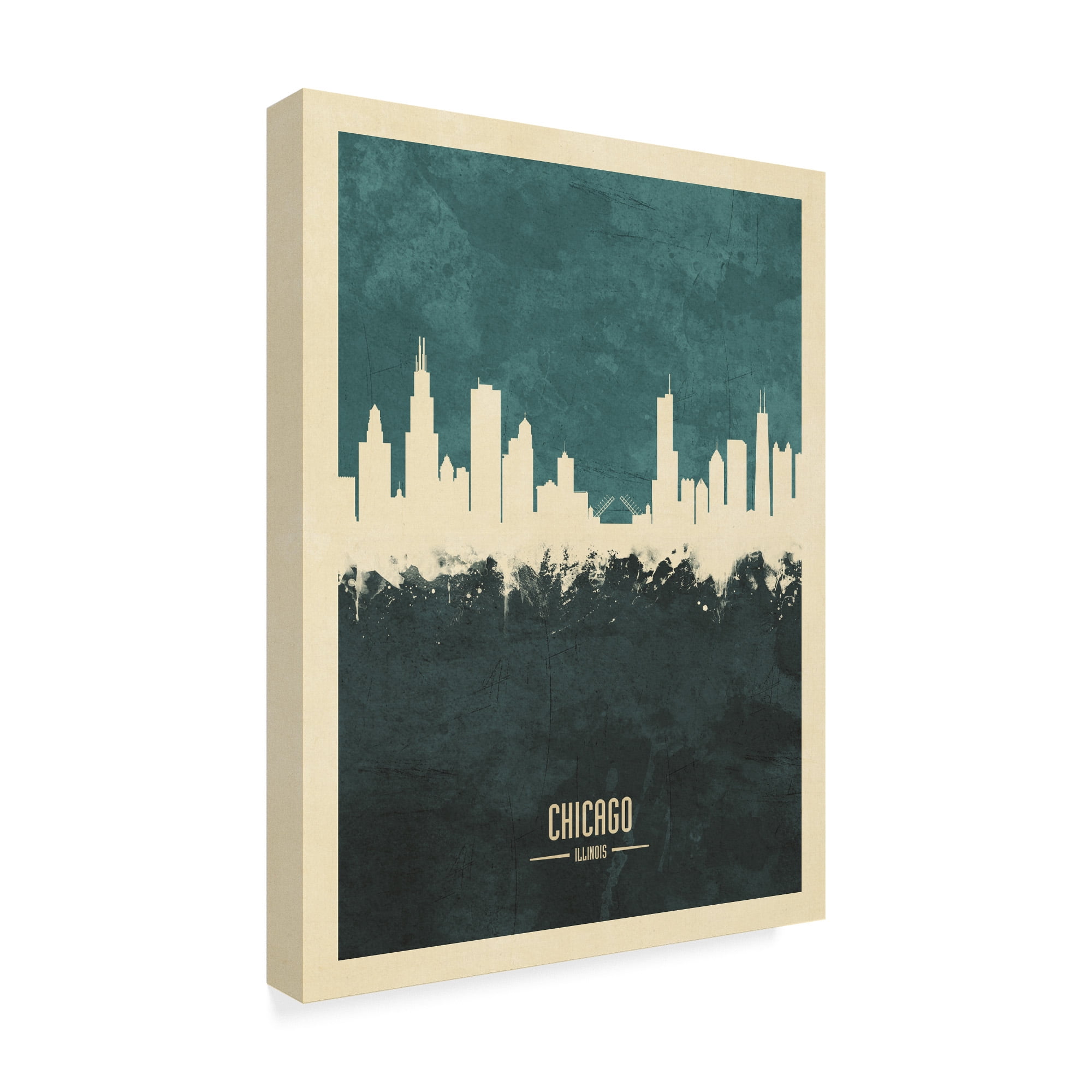 Trademark Fine Art 'Chicago Illinois Skyline Poster Teal' Canvas Art by Michael Tompsett