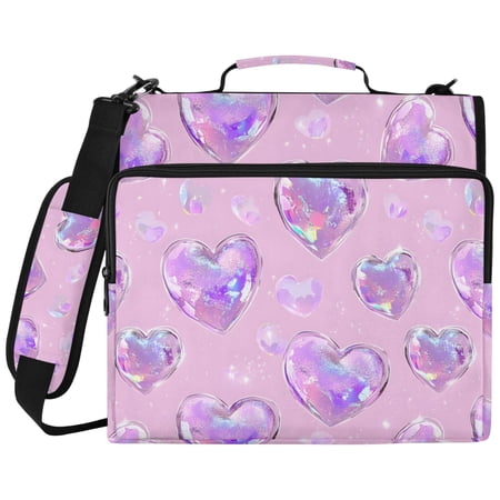 ALAZA Zipper Binder Holographic Glitter Hearts Pattern 2 inch 3 Ring 500 Sheet Capacity Trapper Keeper File Folder Organizer Bag
