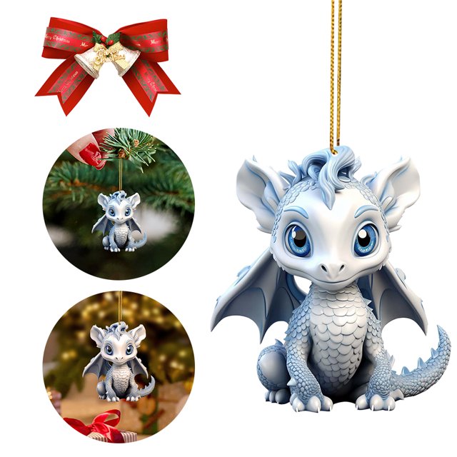Colgantes Colgantes Acrílico Navideño 2D Adorno Estatua Dragón Regalo Fiesta 8cm (2)