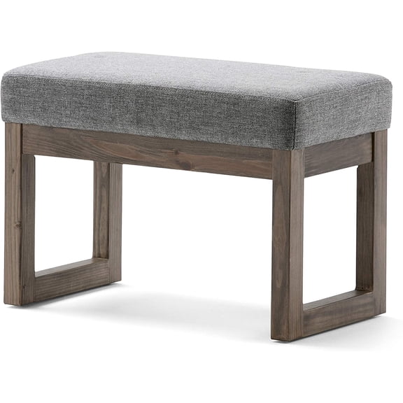 Milltown 27 inch Wide Contemporary Rectangle Footstool Ottoman Bench in Grey Linen Look Fabric, Assembled, for the Living Room and Bedroom