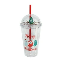 Acahhotxx Drinking Cups, Reusable Water Cup Straw Cups 450ml Drinking Cup with Lid Double Walled Cup Christmas - Christmas Tree B
