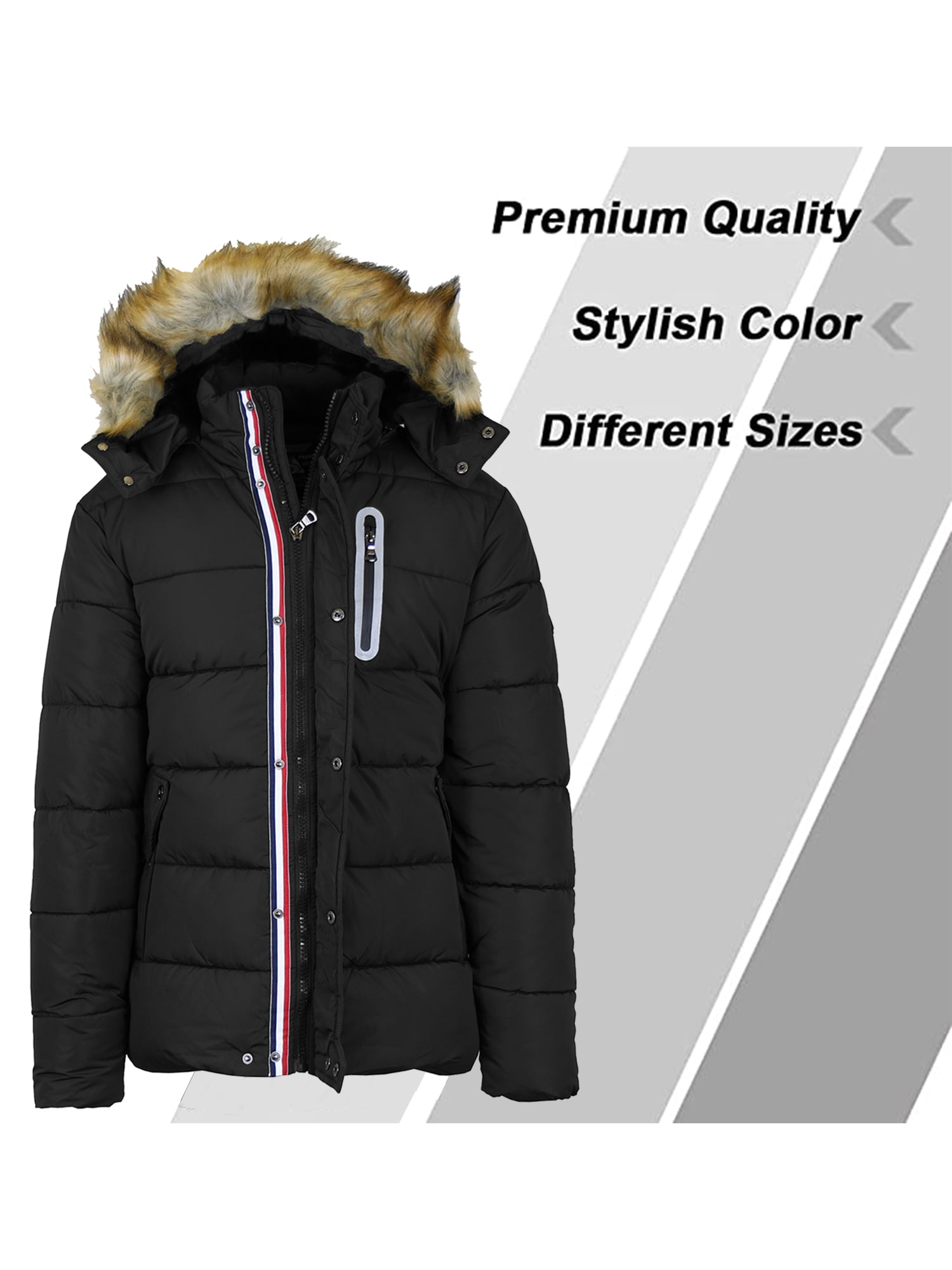 Men's Heavyweight Tech Puffer Jacket With Chest Pocket & Detachable Faux Fur Hood