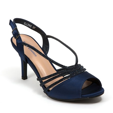 

Lady Couture Allure Satin Slingback Sandal With Rhinestone Navy 43