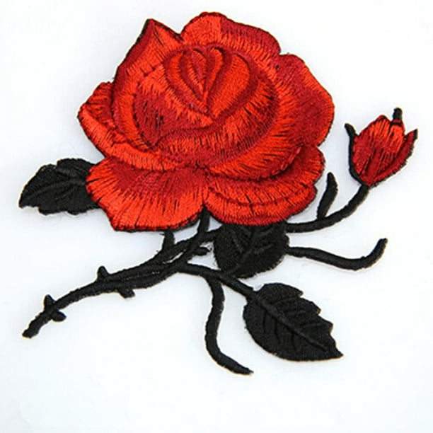 2pcs DIY Red Rose Embroidery Sewing Patch Embroidered Floral Applique Iron  on Patches