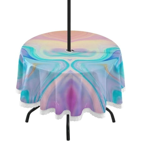 

Hyjoy Abstract Marble Rainbow Round Tablecloth 60 Outdoor Table Covers with Umbrella Hole and Zipper for Kitchen Dining Picnic Party Home Decor