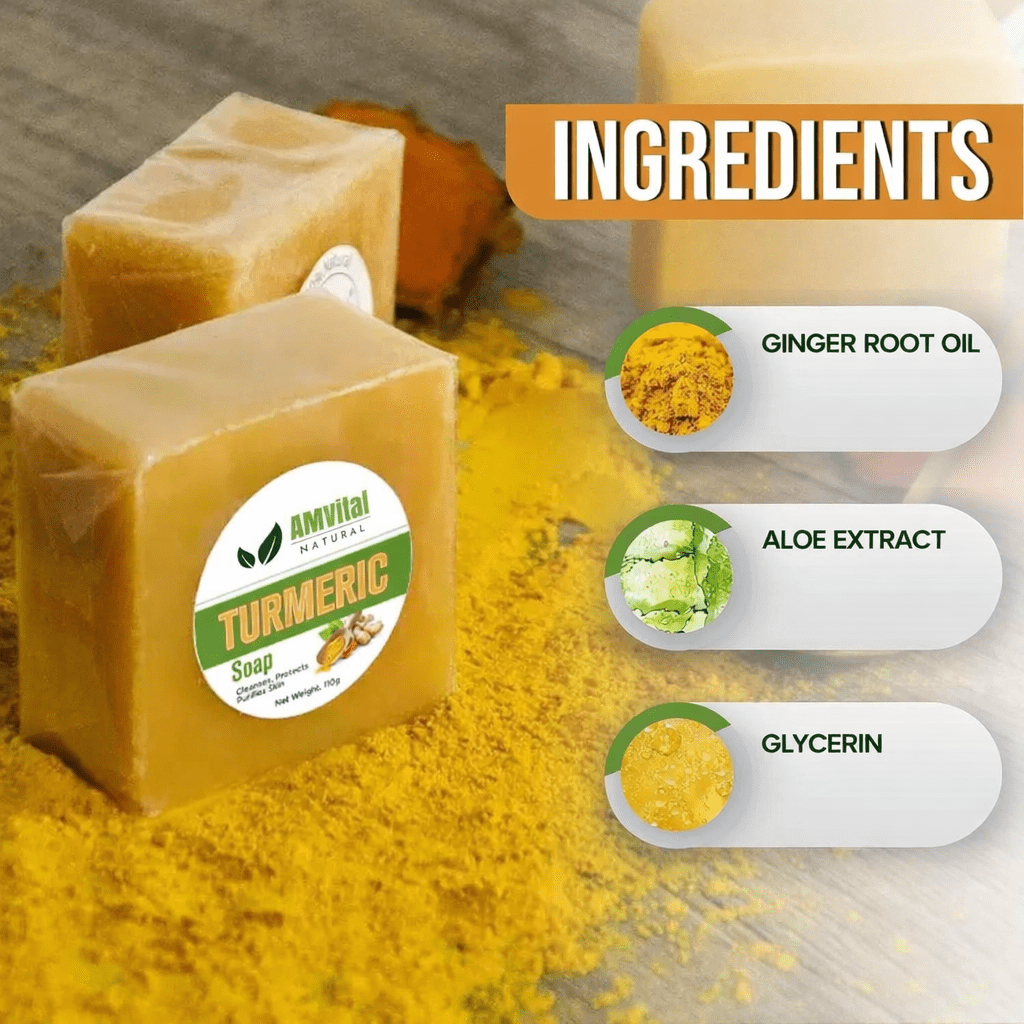 AMVital Turmeric Soap Bar, Organic Handmade Soap for Face & Body, Made with Natural and Organic Ingredients, Gentle Soap, For All Skin Types (Pack of 1)