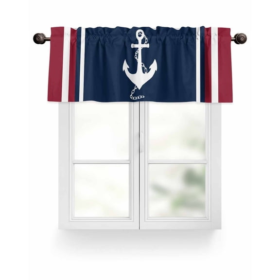Coastal Nautical Anchor Kitchen Valances for Windows Vintage Red Blue Striped Valance Curtains for Kitchen /Living Room/Bedroom/ Bathroom Decor, 54"x18 " ,Rod Pocket 1 Panel,