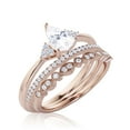 thumbnail image 3 of Dazzling Minimalist 2.25 Carat Pear Cut Affordable Ring, Diamond Moissanite Engagement Ring, Unique Wedding Ring, Two Matching Band in 10k Solid Rose Gold, Gift For Her, Trio Set, Anniversery Ring, 3 of 3