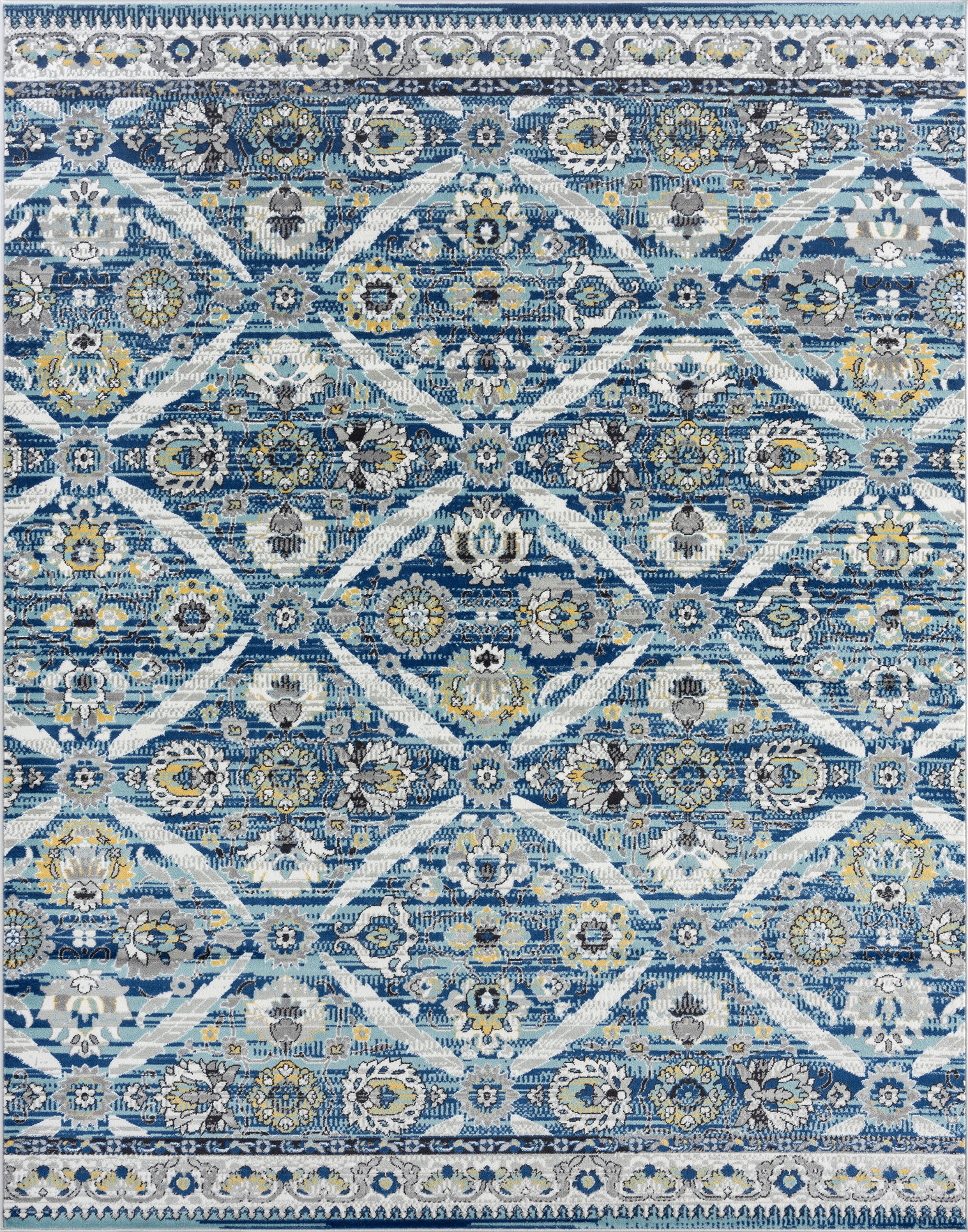 Traditional 5x8 Area Rug (5'3'' x 7'3'') Floral Blue, Cream Living Room Easy to Clean