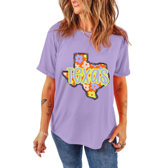 Women's Wisteria Texas Flower Print Crew Neck Graphic T-Shirt | [ZhiHiMeRi] | (US 20-22)2XL