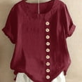 thumbnail image 4 of Blouse en Lin Ample à Manches Courtes Col Rond Femme Blouse en Lin Haut d'Été, Rouge, TTG, 4 of 5