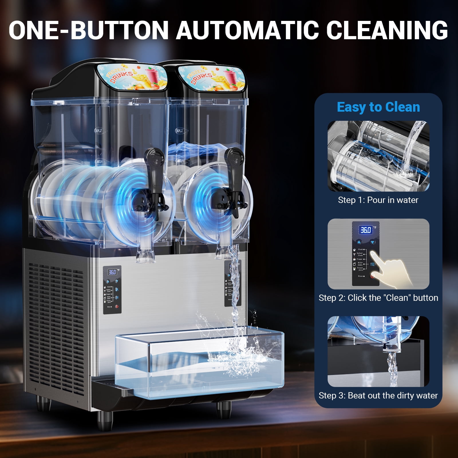 Joreek 6.4Gal/24L Commercial Slushy Machine Independently Control 2 Tank 5-45 Minutes to Make Margarita & Slushie & Cold Drink,Built-in LED Light Frozen Drink Maker Self-cleaning