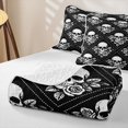 thumbnail image 4 of Homewish Skull Flowers Plaid Quilt Full,Gothic Halloween Full Bedspread Sets,Black White,3pcs, 4 of 7