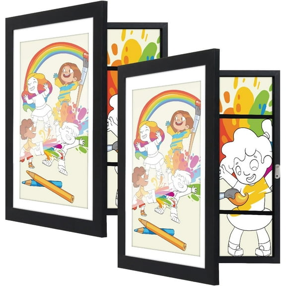 2 Pack Art Frames 9.5x13 Front Opening Artwork Storage Frames, Quick Change Photo Frame Displays 10x6.5 With Mat and 9x12 Without Mat Holds 50-100 Works of Art, for 3D Picture, Crafts, Hanging Art,