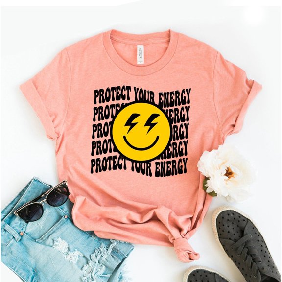 Protect Your Energy T-shirt Trendy Clothes Shirt Lgbtq Right Tee Good Top Smiley Face Gift Positive Retro Graphic Spiritual