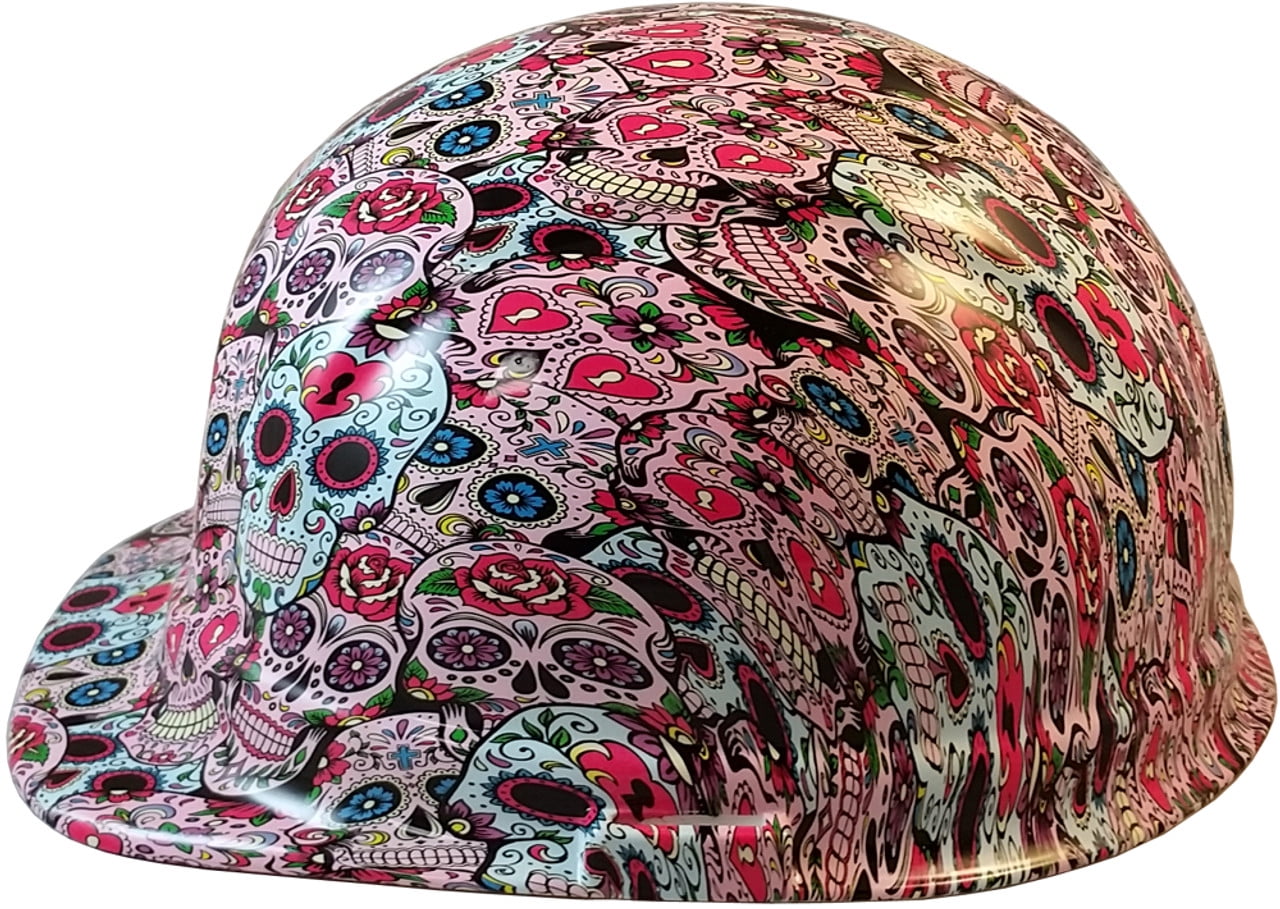 Sugar Skulls Hydro Dipped Hard Hats Cap Style Design with 4 Pt Suspension