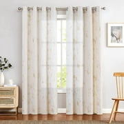 Curtainking Grommet Linen Curtains Light Filtering Drapes 50x84 inch for Living Room 2 Panels Beige