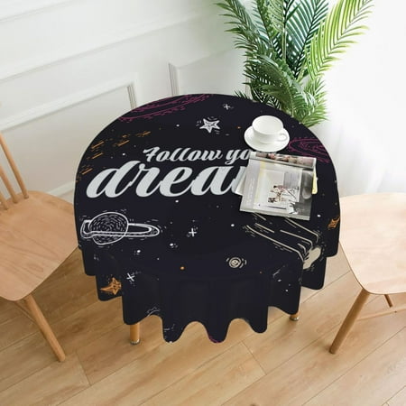 

XMXT Waterproof Table Cloth Cosmic Dreams Illustration Polyester Round Tablecloth for Dining Room Party Decor Tablecloths 60 inches