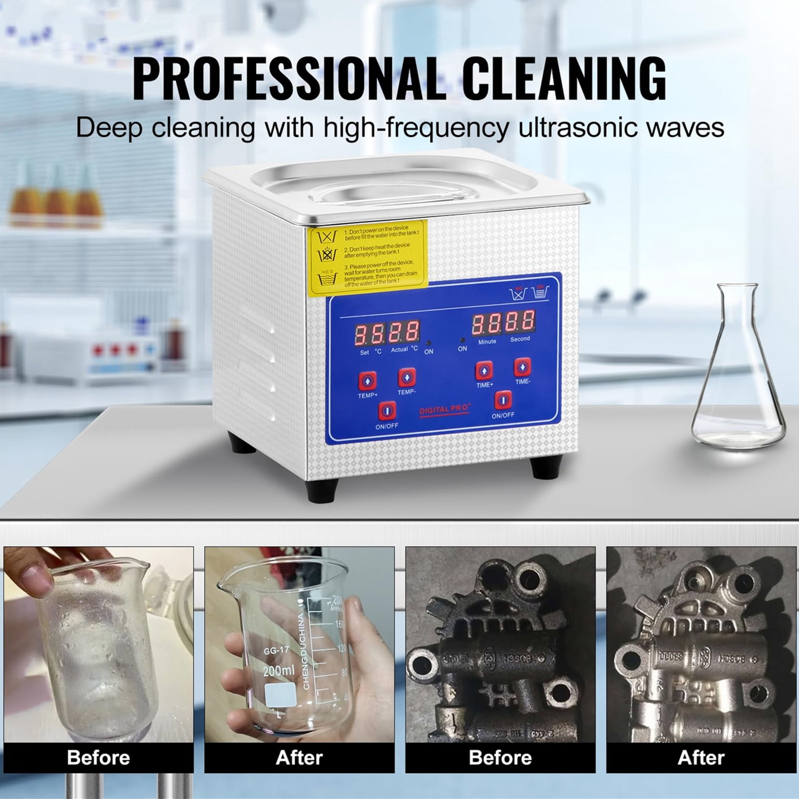1.3L Professional Sonic Cleaner, 40kHz Digital Timer Cleaning Machine, 110V - Ideal for Jewelry, Watches, Rings, Coins, Diamonds, Eyeglasses, and Small Parts, FCC/CE/RoHS Certified