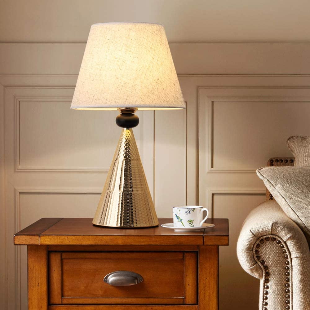 Gold Vintage Table Lamps, Set of 2, Modern Lamps with Metal Frame Fabric Shade