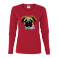 thumbnail image 2 of Pugs and Kisses Cute Dog Neon Rainbow Pug Dog Lover Womens Graphic Long Sleeve T-Shirt, Red, Large, 2 of 3