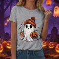 thumbnail image 2 of TOWED22 Halloween Shirts for Women Cute Ghost with Coffee Pumpkin Shirts Cute Fall Short Sleeve Graphic Tee Tops(Grey,3XL), 2 of 6