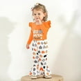 thumbnail image 4 of Infant Girl Thanksgiving Outfit Newborn Girl Halloween Outfit Cutest Pumpkin in The Patch Romper Tops Bell Bottom Pants Set, 4 of 11