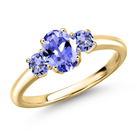 Gem Stone King 10K Yellow Gold Blue Tanzanite Engagement Ring for Women | 1.11 Cttw | Oval 7X5MM | Gemstone December Birthstone | Size 6