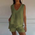 thumbnail image 2 of DDAPJ pyju Women's Summer 2 Piece Outfits Cotton Linen Sleeveless Crop Tank Top and Shorts Matching Lounge Set with Pockets Ofertas de la semana Green L, 2 of 8