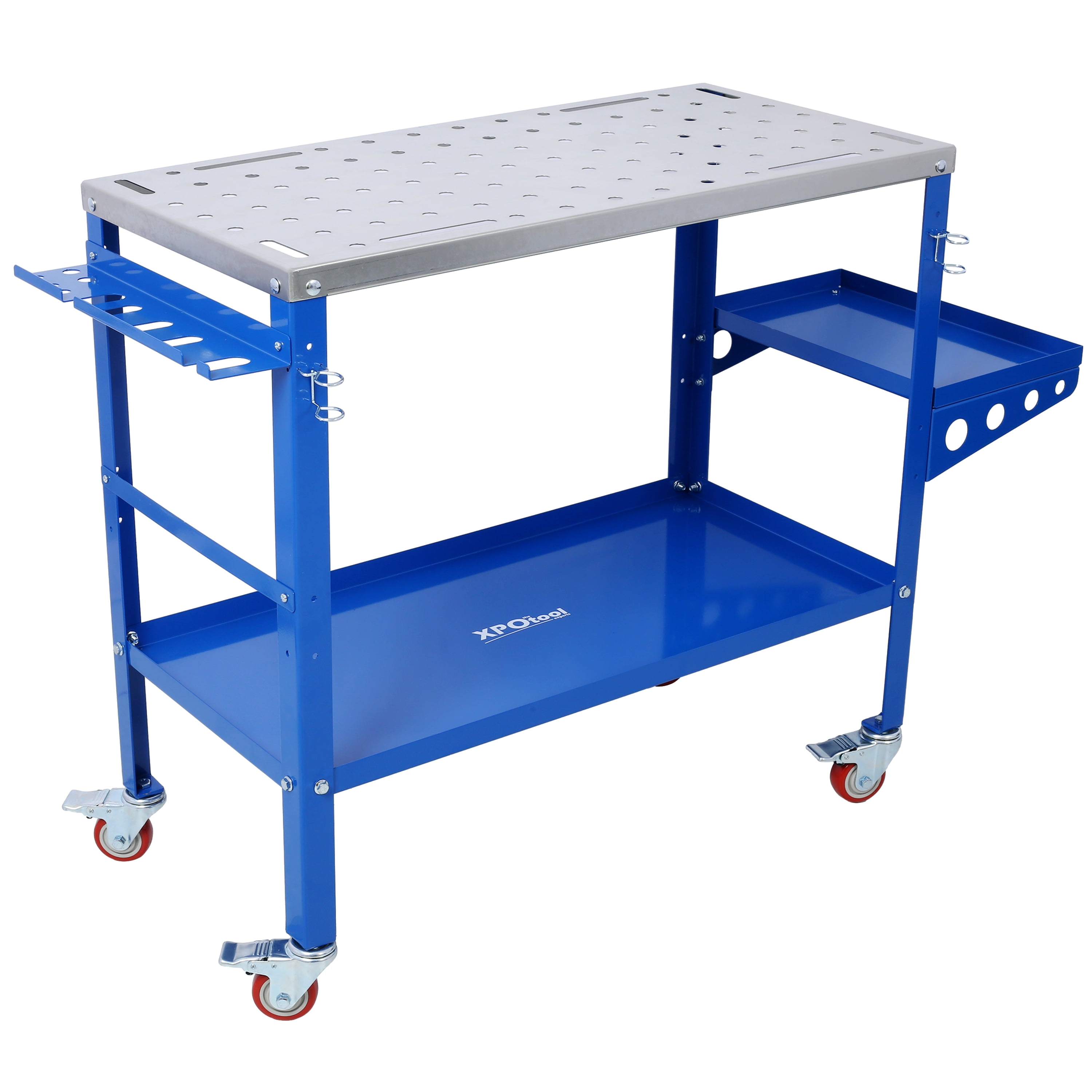 Welding Table 36"x18", 1200lbs Load Capacity Steel Welding Workbench Table on Wheels, Portable Work Bench with Braking Lockable Casters, Tool Slots, 5/8" Fixture Holes, Tool Tray
