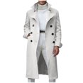 thumbnail image 2 of JXMVOJ Men's Notch Lapel Double Breasted Long Trench Coat Casual Cotton Blend Peacoat Men Casual Fashion Button Solid Below Knee Long Sleeve Turn Down Collar Outwear Coat, 2 of 6