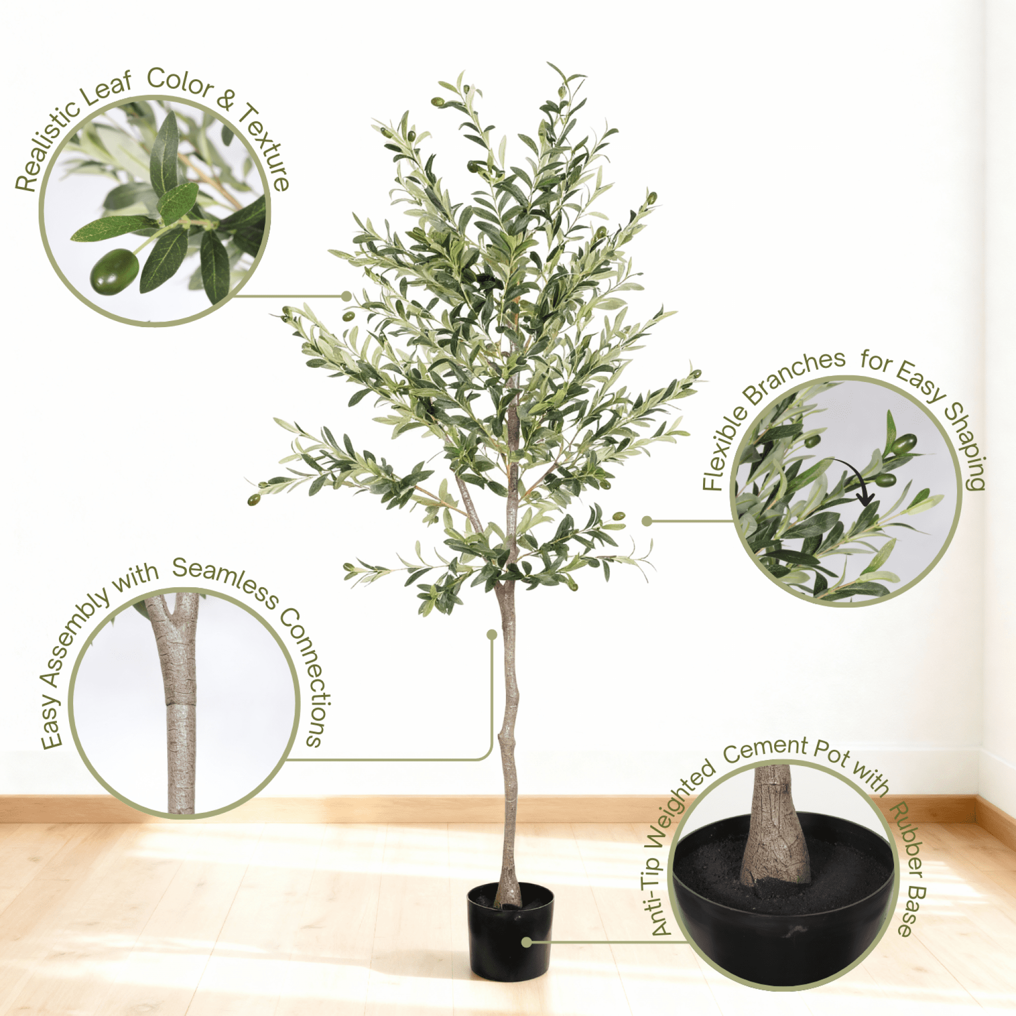 6FT Artificial Olive Tree in Black Plastic Pot,Silk Fake Olive Tree with Realistic Leaves for Home House Office Decor Indoor Outdoor
