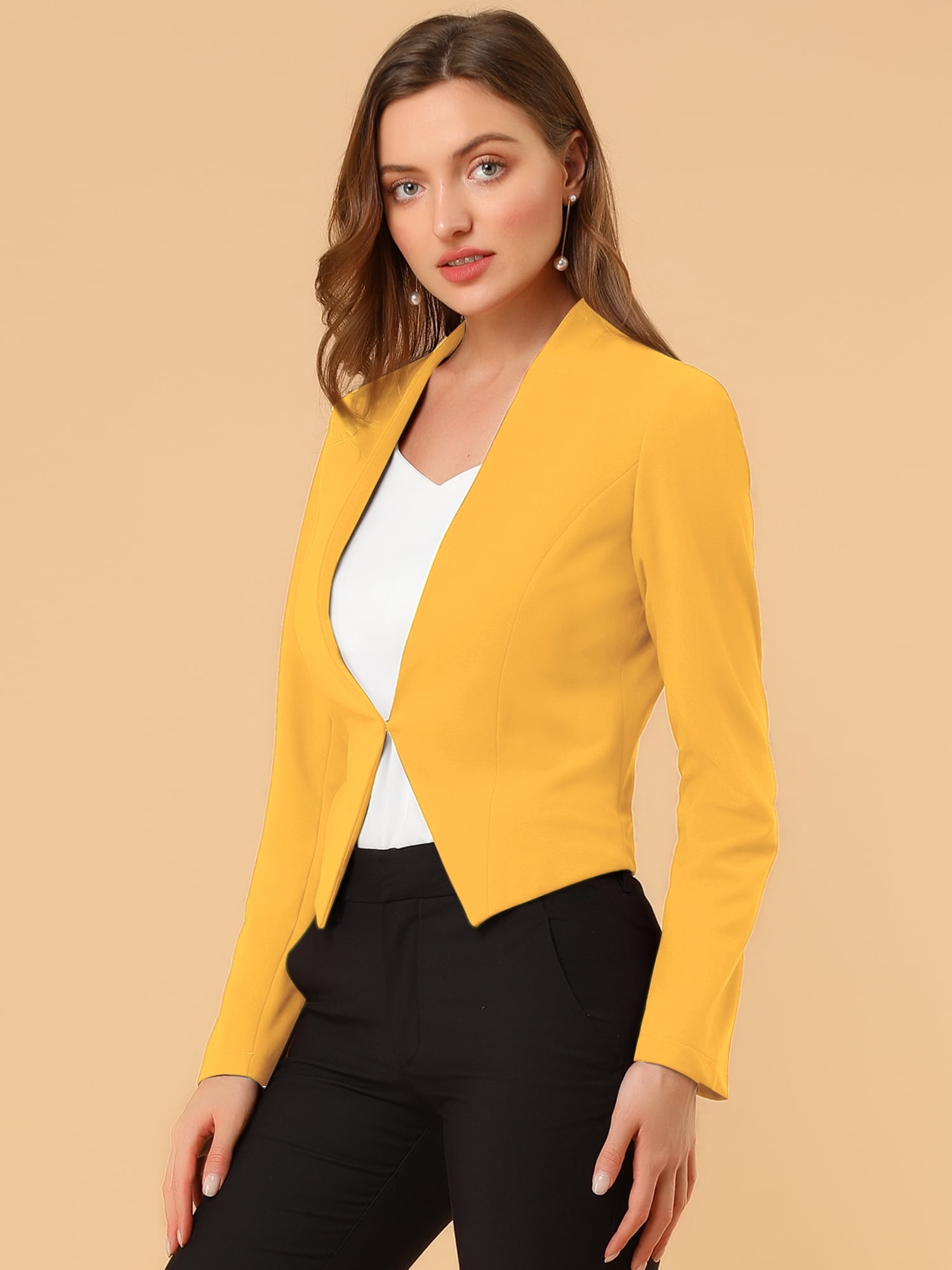 Allegra K Women's Collarless Work Office Business Casual Cropped Blazer Jacket 