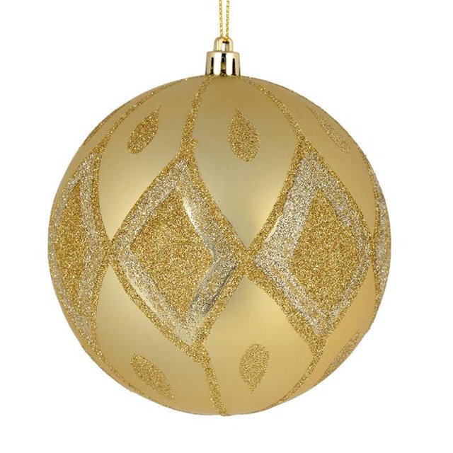 Vickerman N188038D 4 in. Champagne Matte Ball Ornament with Glitter Diamond Pattern 4 per Pack