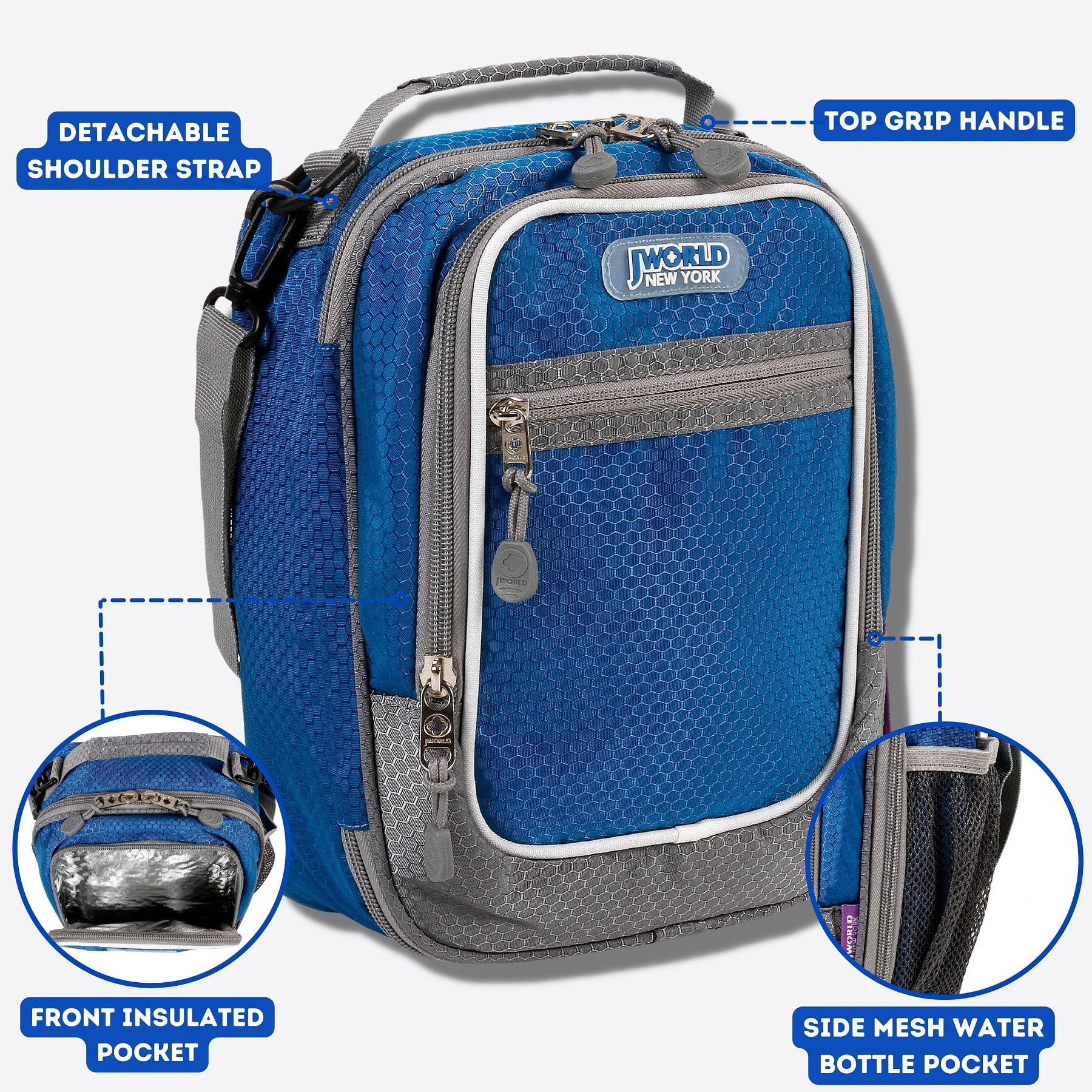 J World Cara Multi-compartment Insulated Lunch Bag with Shoulder straps for School and Office, Navy