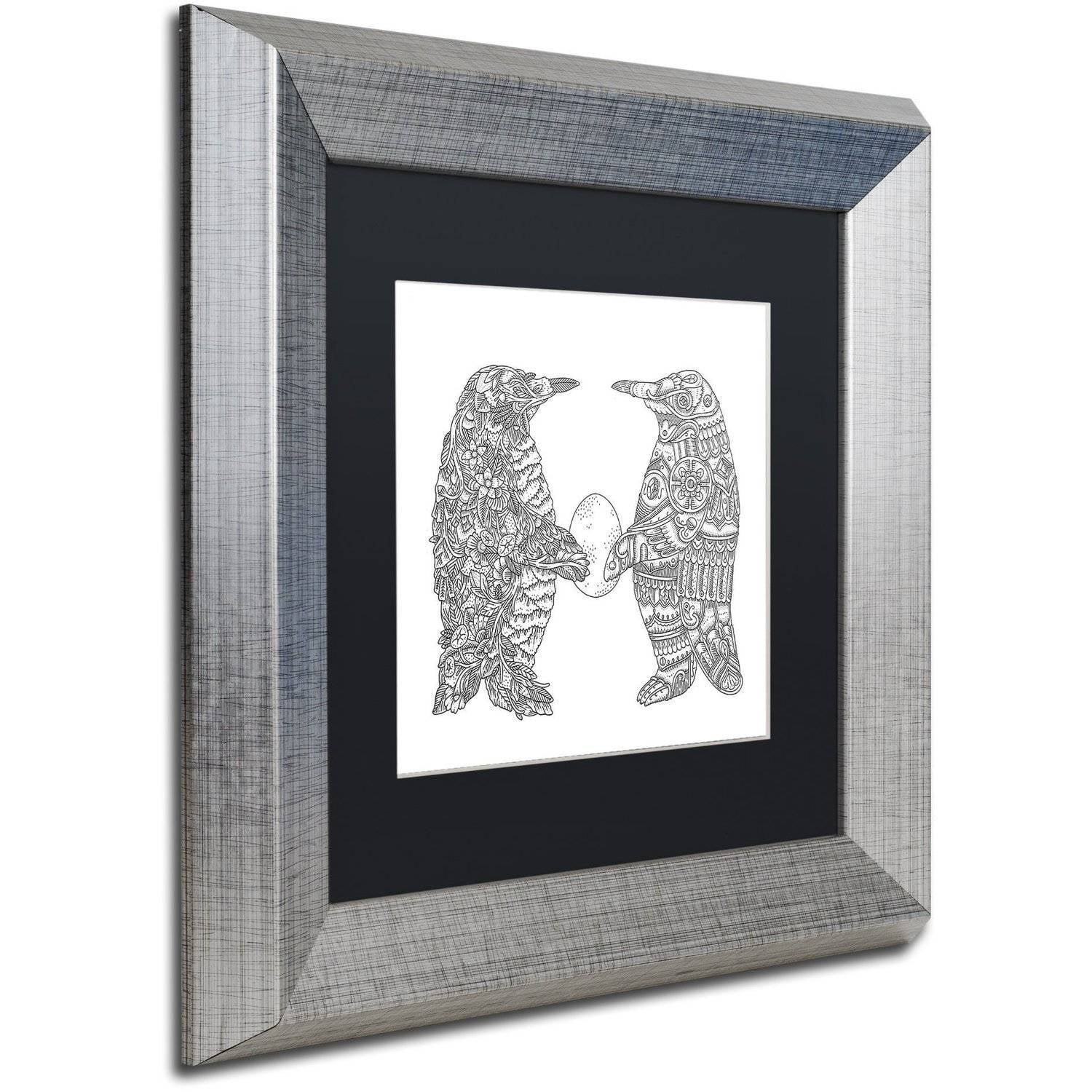 Trademark Fine Art "Penguin Lovers" Canvas Art by Filippo Cardu, Black Matte, Silver Frame