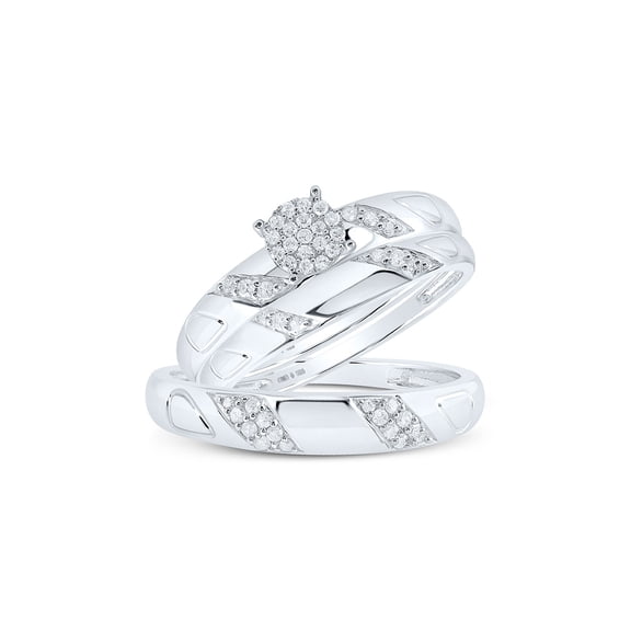 Sterling Silver His Hers Round Diamond Cluster Matching Wedding Set 1/4 Cttw