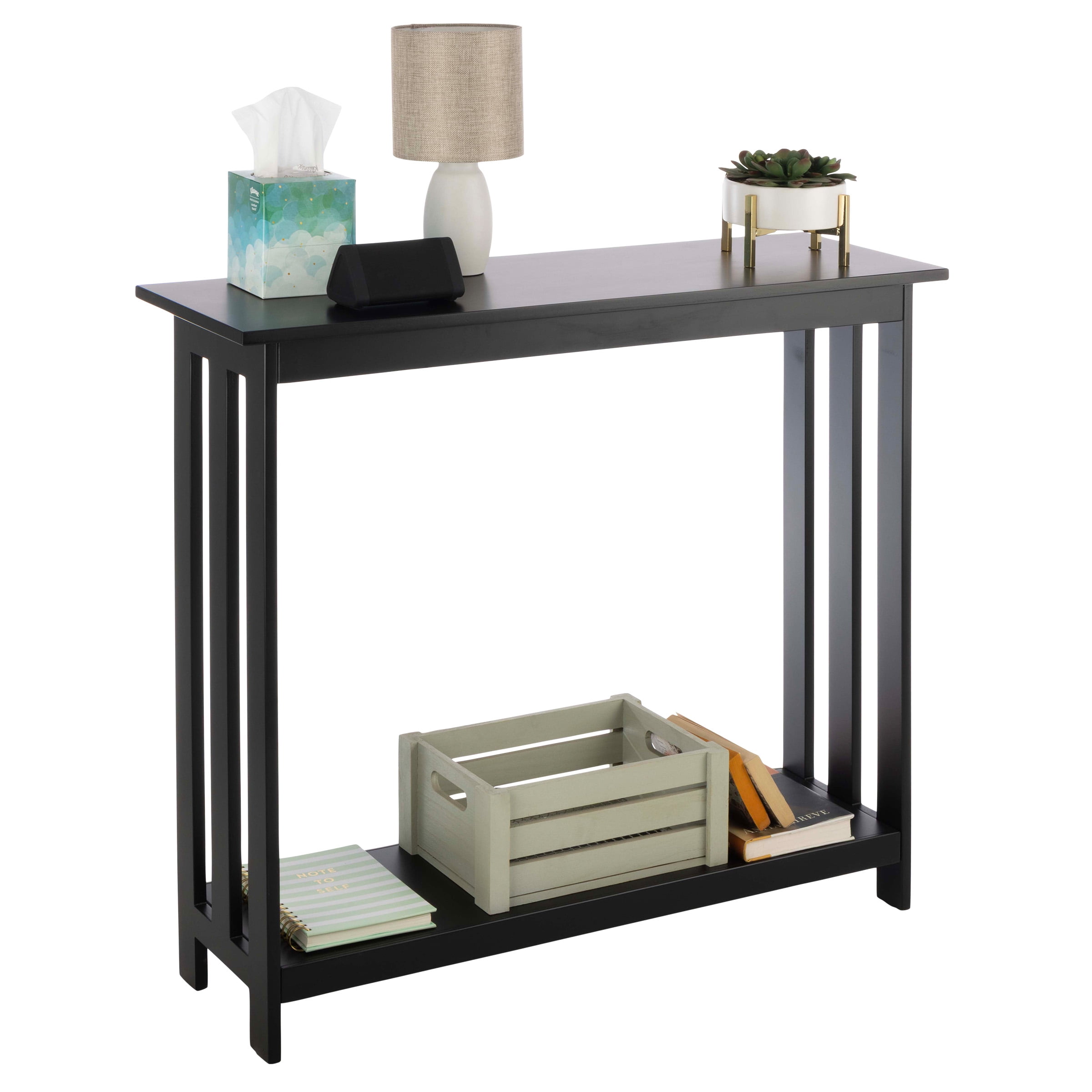 Lavish Home 2-Tier Console Table - 39x11.8in Narrow Entryway Table (Black)